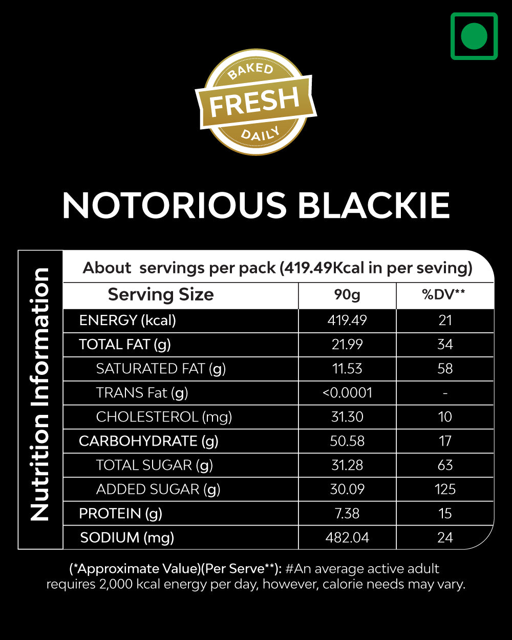 Notorious Blackie (Nutella Sea Salt Chocolate Chip) - 90gm