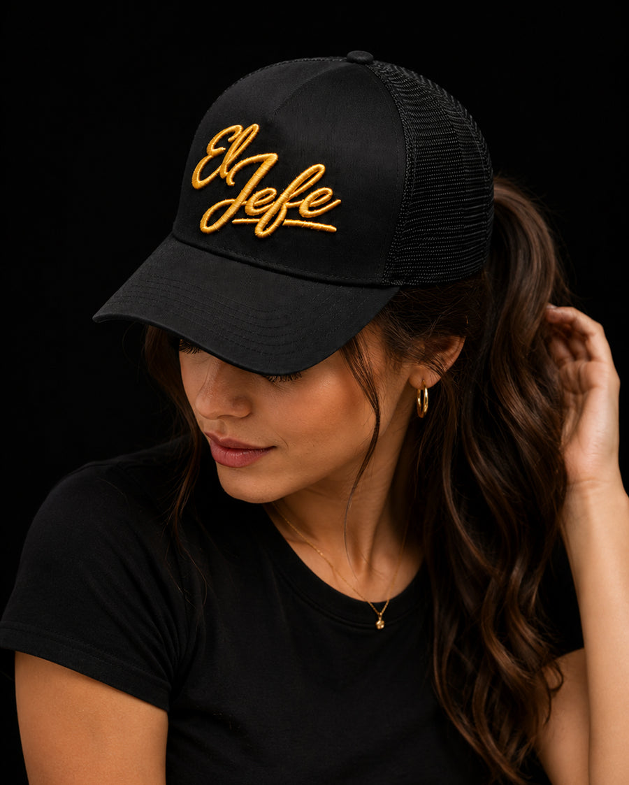 El Jefe Black Trucker Cap – Premium Unisex Cartel Cap for True Bosses