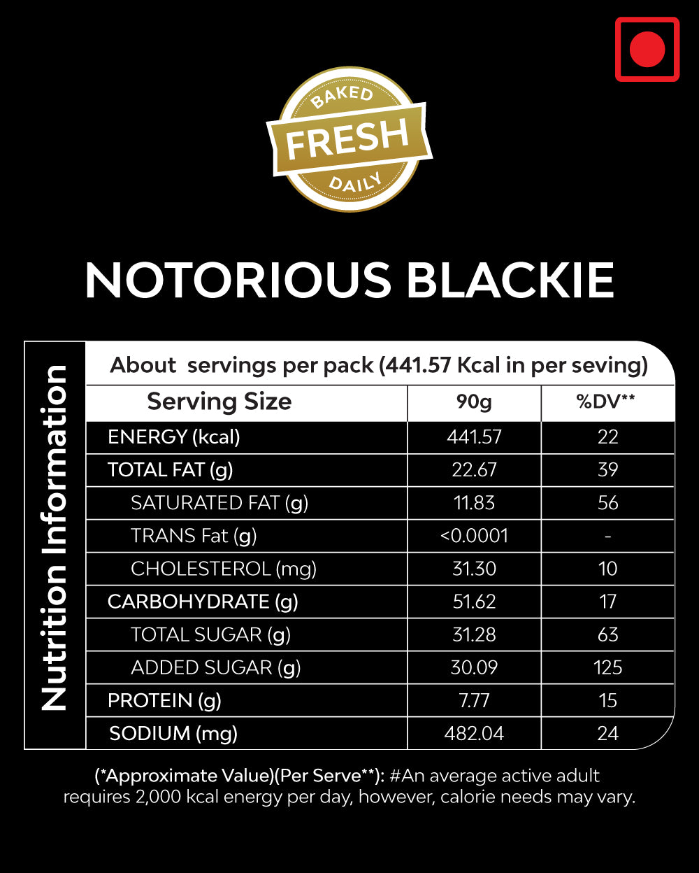 Notorious Blackie (Nutella Sea Salt Chocolate Chip) - 100gm