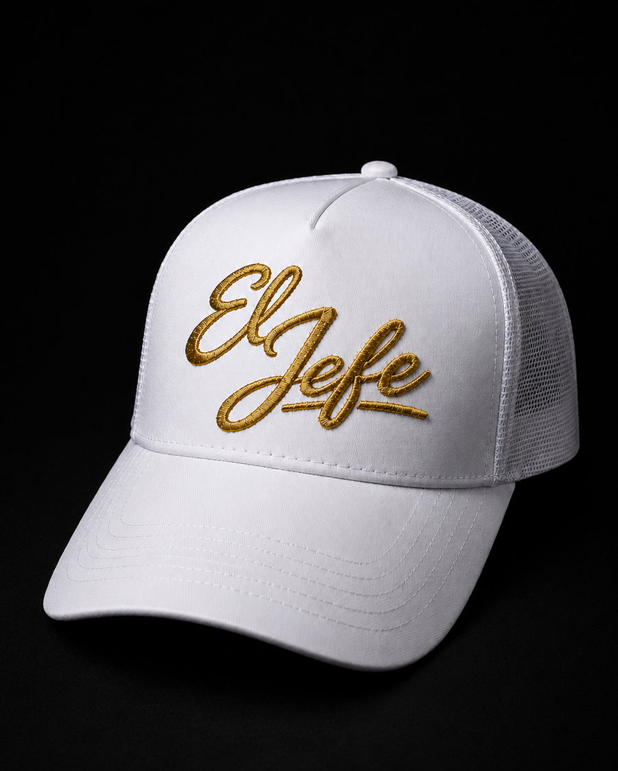 El Jefe White Trucker Cap – Premium Unisex Cartel Cap for True Bosses