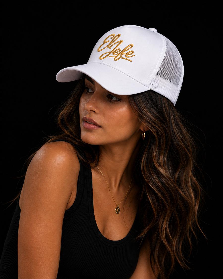 El Jefe White Trucker Cap – Premium Unisex Cartel Cap for True Bosses